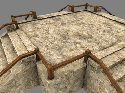 Stairs stone staircase with metal railings Low-poly 3D model