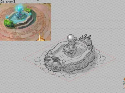 Disney main city - fountain 02 3D model