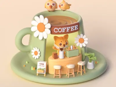 Coffee house owned by kittens 3D model