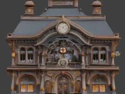 Steampunk Grand Victorian Train Station 3D Model Low-poly 3D model