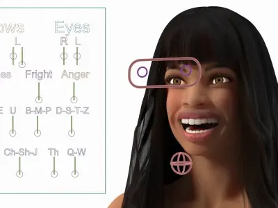Young Woman Light Skin Black Rigged 3D model