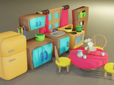 Cartoon Kitchen Furniture Low-poly 3D model