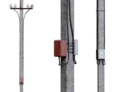 Concrete Power Line Pole  Low-poly 3D model