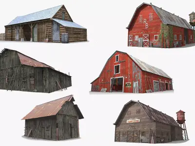 Old Barns Collection Low-poly 3D model