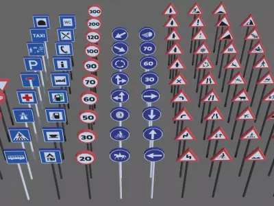 FLAT POLYS - Traffic signs - Europe Low-poly 3D model
