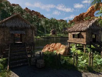 Waterfall Tropical Scene 3D model