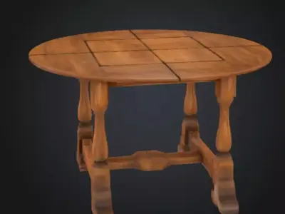 Medieval Wooden Oval Table STL OBJ 3D model