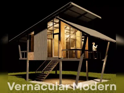 Rustic Tropical Stilt Cabin - Vernacular Modern Low-poly 3D model