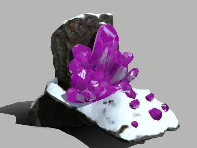 Crystal Set amethyst crystals on rock Low-poly 3D model