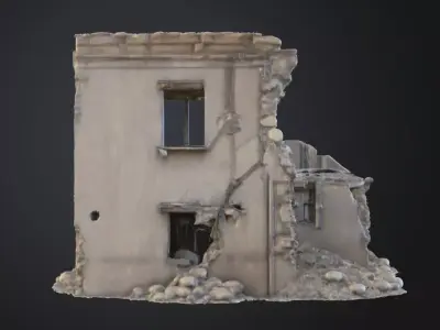 Destroyed Concrete House 3D Model Realistic Ruined Architecture Low-poly 3D model