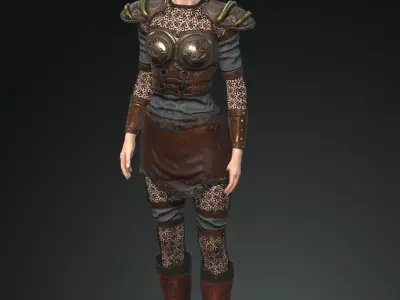 Steampunk rigged character woman Low-poly 3D model