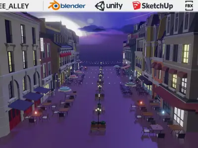 Metaverse Coffee Alley Low-poly 3D model