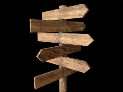 Signpost6 wooden stick with cross Low-poly 3D model
