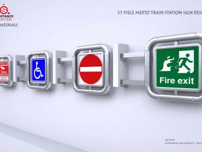 Train and Metro Station  Direction Sign 35 GRAIN Low-poly 3D model