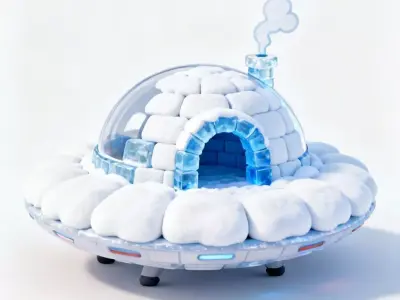 Igloo Flying Saucer 3D Model - Arctic Sci-Fi UFO Low-poly 3D model