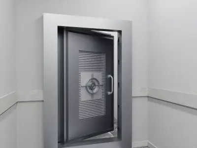 Safe Vault Door and Metal Security Door with Interior Scene 3D model