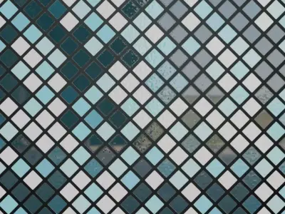 Modern Blue and White Ceramic Mosaic Tiles PBR Seamless Texture