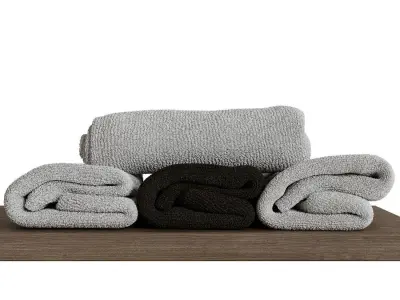 Towel set 2 wooden shelf with towels 3D model