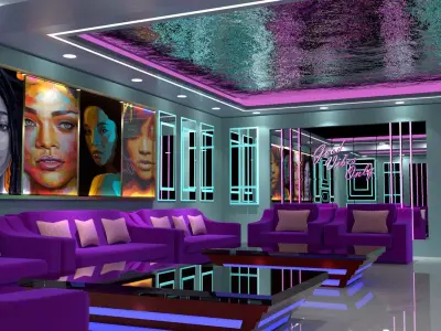  Living Hall interior Low-poly 3D model