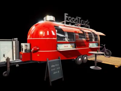 Game-ready Food Truck Pack With project files Low-poly 3D model