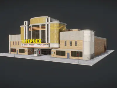 Cinema Hall Building Low-poly 3D model