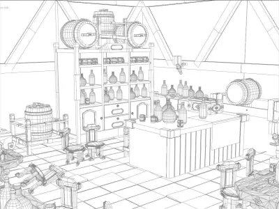 Medieval Bar Interior Kit Low-poly 3D model