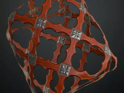 Ornate Wood Lattice with Metal Studs PBR Seamless Texture