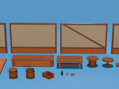 Medieval Tavern Furniture asset-pack Low-poly 3D model