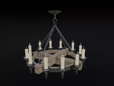 Medieval Candle Chandelier Low-poly 3D model