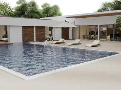  3d Modern Villa Ready Scene With All Settings Low-poly 3D model