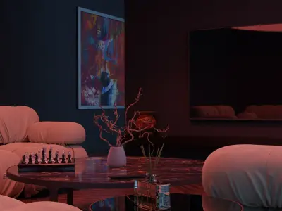 Modern livingroom with pink bubble light 3D model