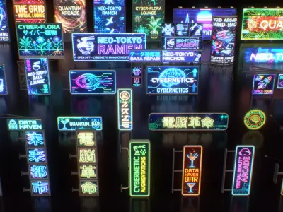 Cyberpunk Billboards Signs V1 Low-poly 3D model
