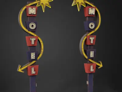 Neon sign Motel in 3 types Low-poly 3D model