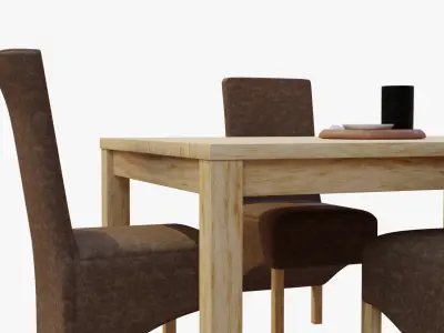 Dining Set wooden table and chairs 3D model