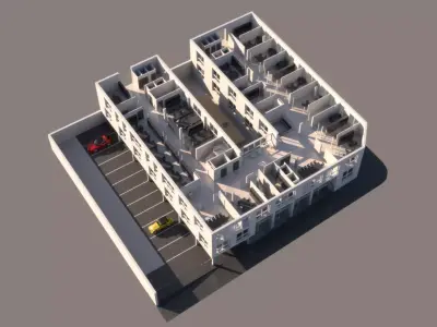 University High School 3 exterior and interior with furniture 3D model