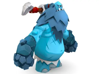 Blue Giant Golem Troll Snowman Viking Warrior Iceman Low-poly 3D model