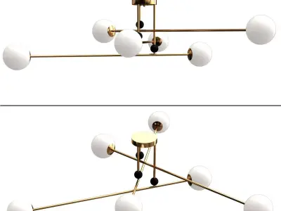 JESII gold chandelier with two balls hanging from it 3D model