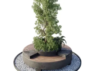 Green Benches Set Plants Tree 25 3D model