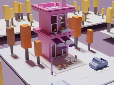 Low Poly Mini Cafe Free 3D model