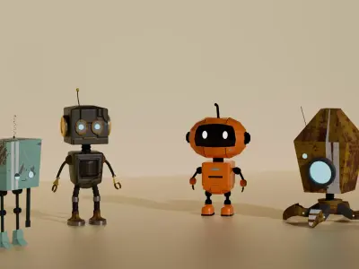 Sci Fi Character Pack   4 Robots  Optimized 3D Assets Low-poly 3D model