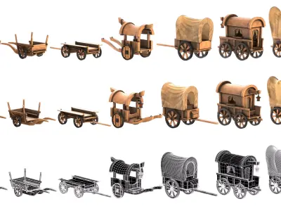 Stylized 3D Game Cart Low-poly 3D model