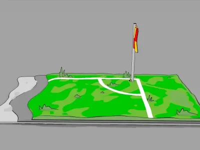 2D Sports Pitch Layers Low-poly 3D model