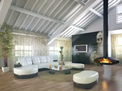 Stunning Loft Apartment With A Fireplace Leather Furniture An... 3D model