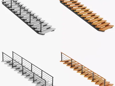 4 Straight Staircases Collection - 4 Modern Interior Stairs 3D Model Pack