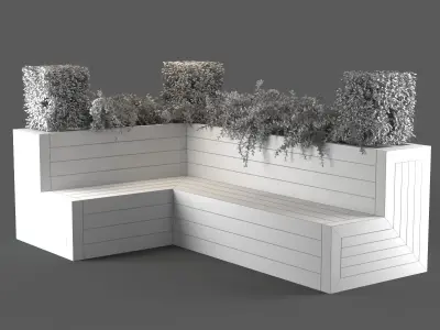 bench926 wooden planter with plants in it 3D model