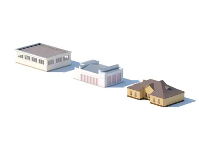 Set of Three Small Utility and Residential Buildings 3D model