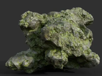 Low poly Damaged Mossy Rock B 190430 Low-poly 3D model