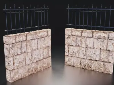 Stone Wall with Metal Fence 3D Model Low-poly 3D model