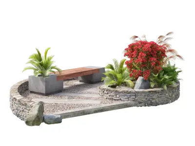 Spiral landscape bench with flower planter 3d model 3D model