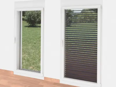 Window - french window with blinds down - Full wall section 3D model